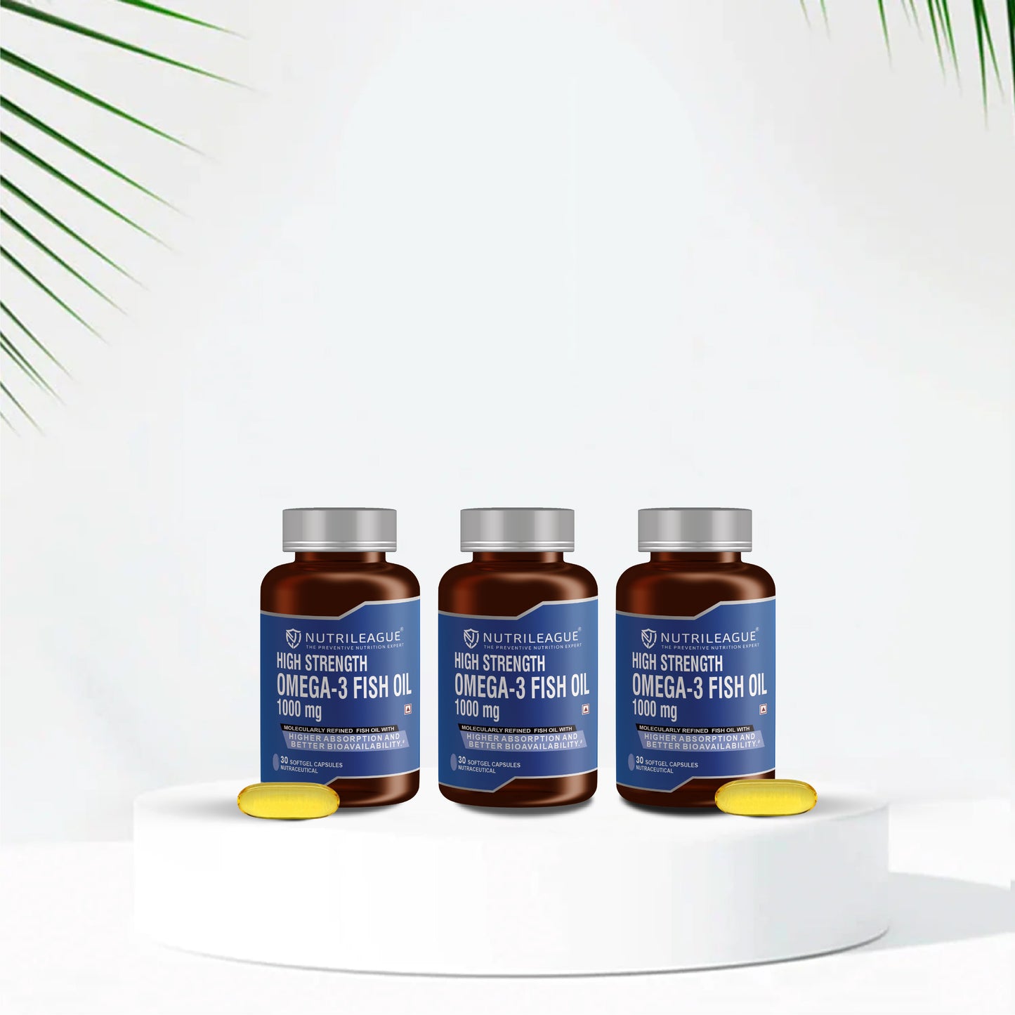 High Strength Omega - 3 Fish Oil 1000 mg | 2X EPA:DHA | Omega - 3 Fish Oil 1000 mg | Softgel Capsules | Good for Heart Health & Brain Function | Nonveg