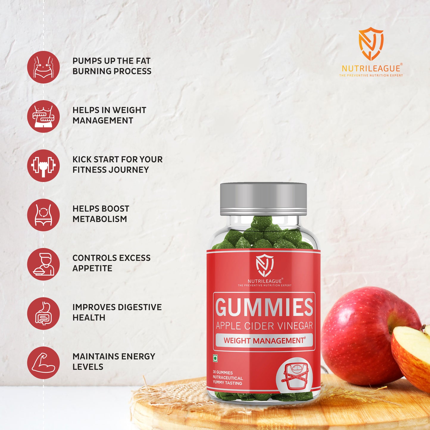 Apple Cider Vinegar Gummies | 500 mg ACV with Mother Earth | 30 Gummies | Advanced Weight Loss Formula