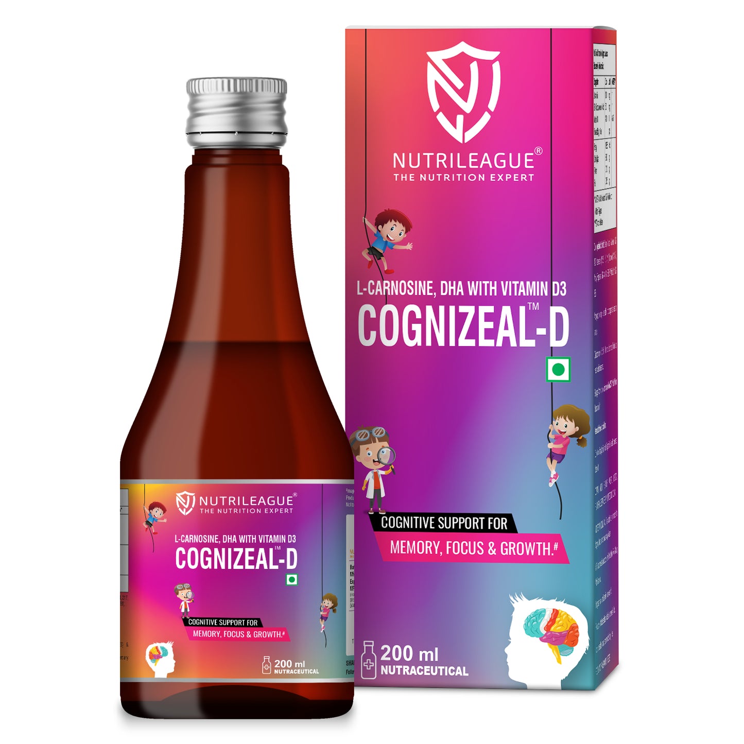 Cognizeal-D 200 Ml | L-carnosine + DHA Syrup | Cognitive Support in children with autism | Supports brain health | Behavioral Improvement in Autism