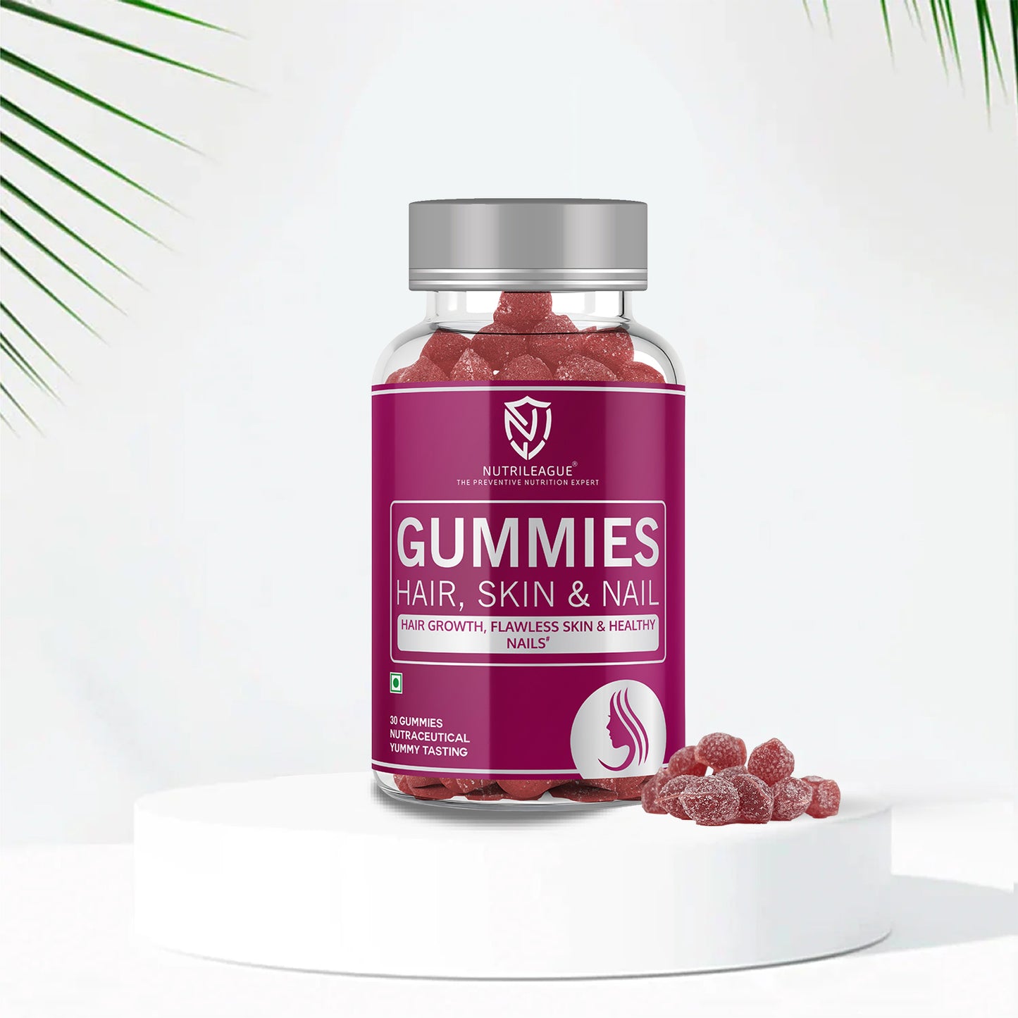 Hair, Skin & Nail Gummies with Biotin, Hyaluronic Acid & Pantothenic Acid For Men & Women