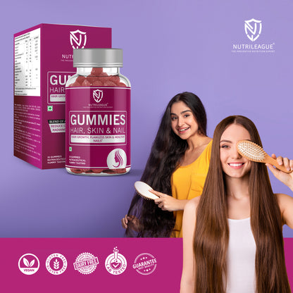 Hair, Skin & Nail Gummies with Biotin, Hyaluronic Acid & Pantothenic Acid For Men & Women