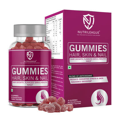 Hair, Skin & Nail Gummies with Biotin, Hyaluronic Acid & Pantothenic Acid For Men & Women