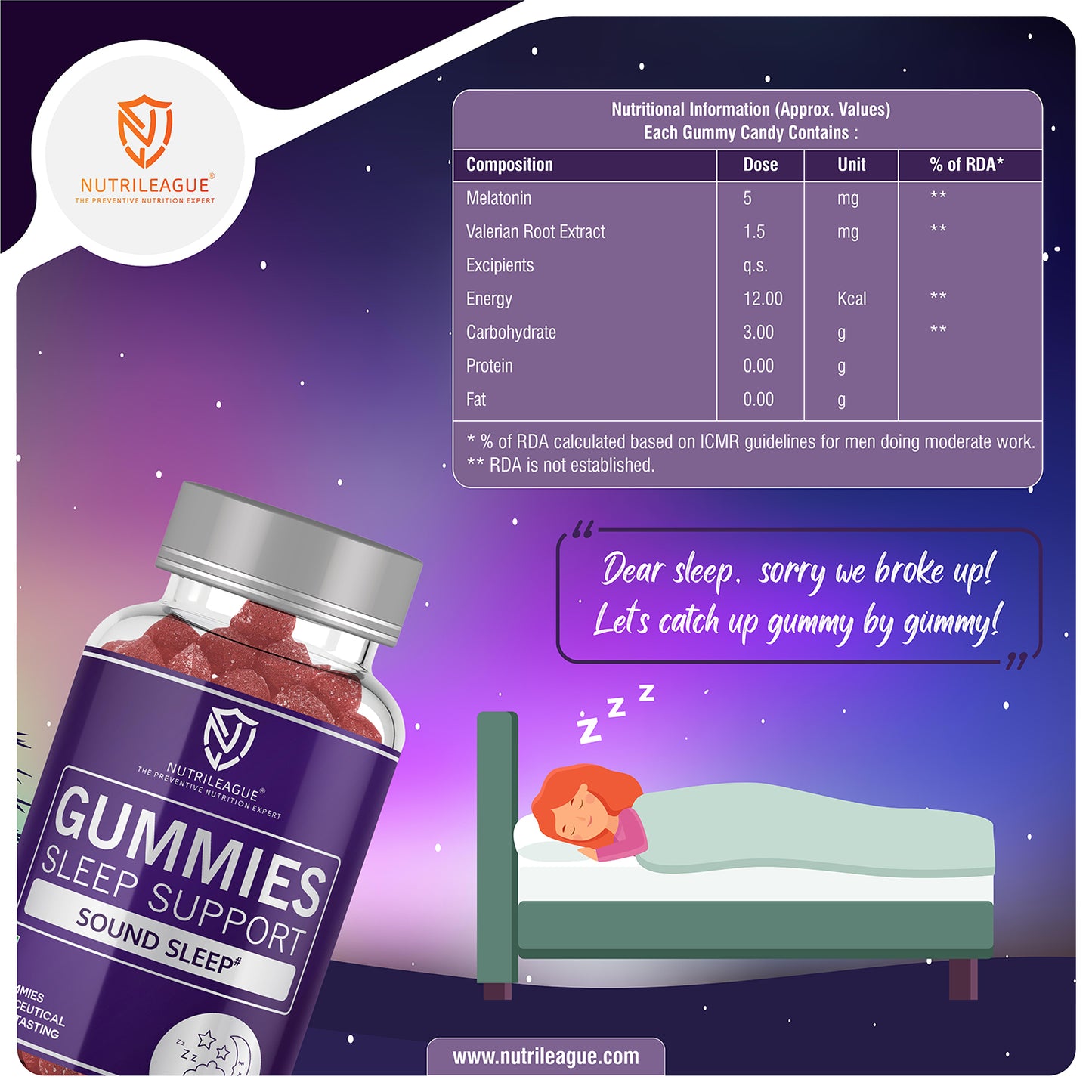 Sleep Support Gummies with Melatonin - 5 mg & Valerian Root Extract | Sleep Gummies for Men & Women