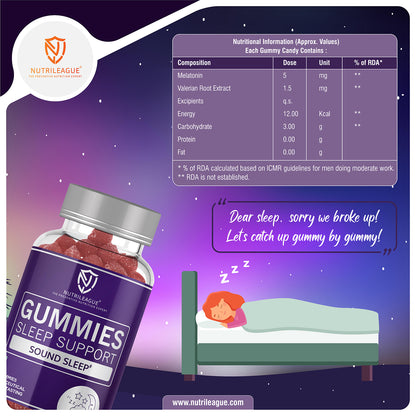 Sleep Support Gummies with Melatonin - 5 mg & Valerian Root Extract | Sleep Gummies for Men & Women