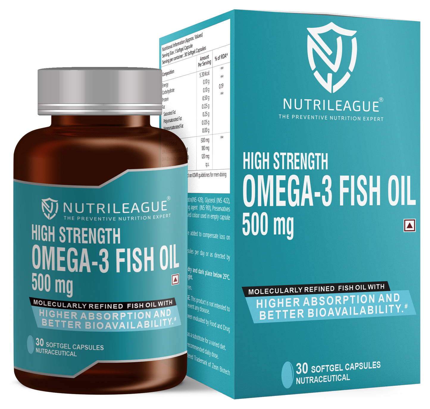 High Strength Omega - 3 Fish Oil 500 mg | 2X EPA:DHA | Softgel Capsules | Heart Health | Nonveg
