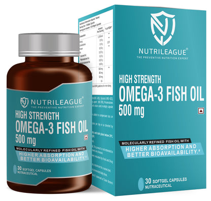 High Strength Omega - 3 Fish Oil 500 mg | 2X EPA:DHA | Softgel Capsules | Heart Health | Nonveg