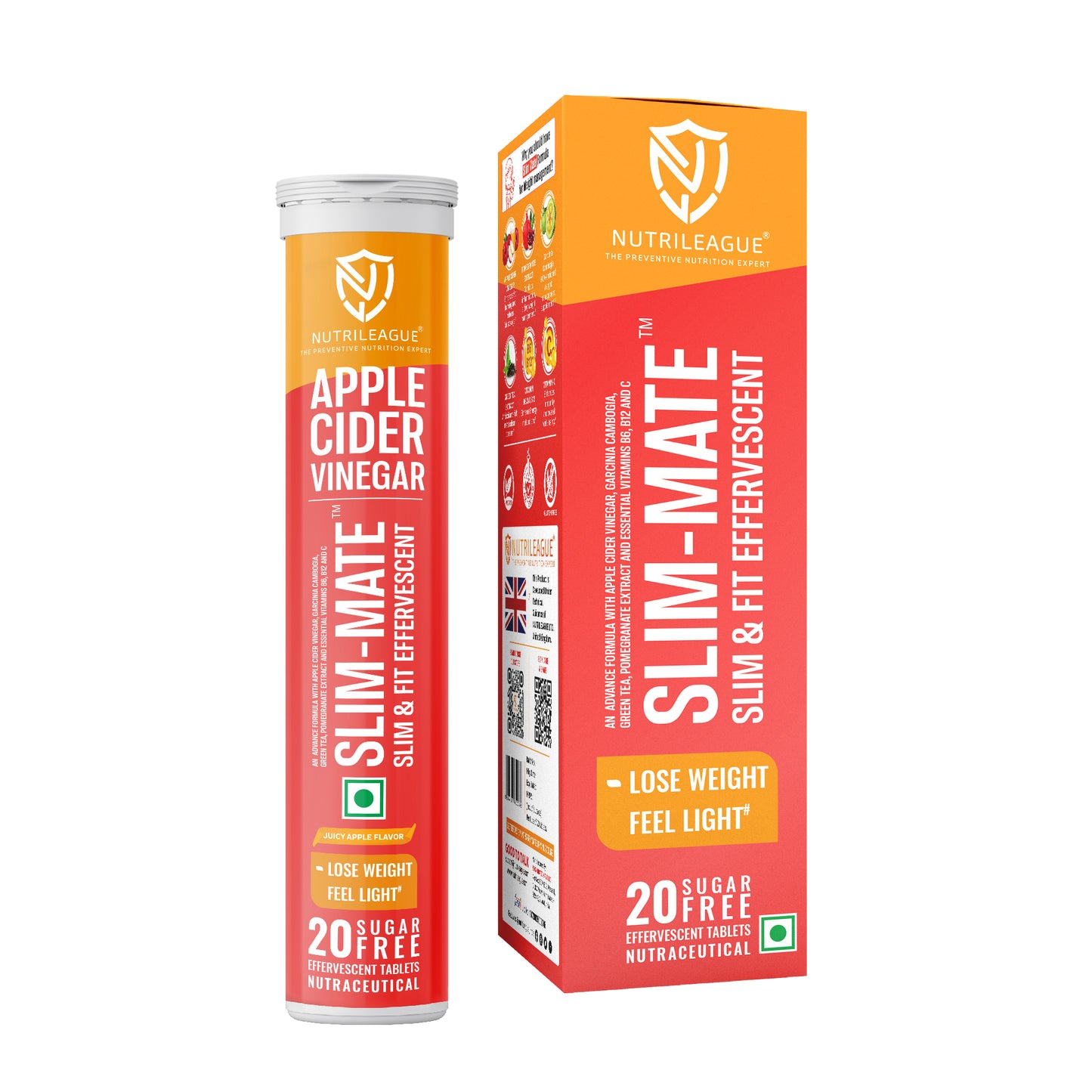 Slim-Mate (Slim & Fit) Effervescent Tablet | Apple Cider Vinegar with Mother (ACV) |  Apple Flavour | Sugar-Free | Vegan | Garcinia Cambogia, Pomegranate, Green Tea & Vitamin C, B6, B12