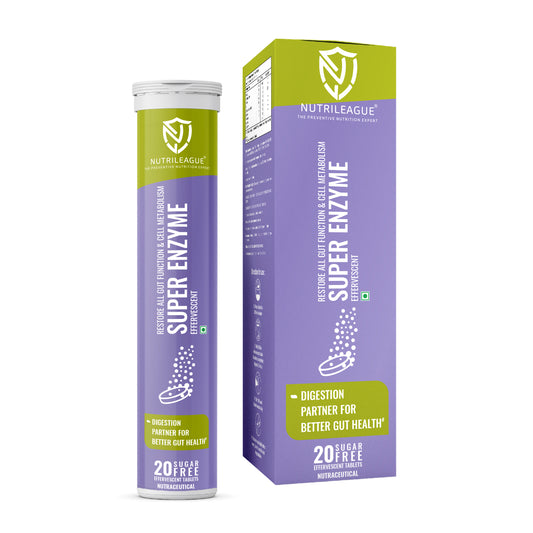 Super Enzyme Effervescent Tablet | Quick Relief in indigestion Nature inspired Formula | Alpha Galactosidase, Lipase, Protease, Lactase